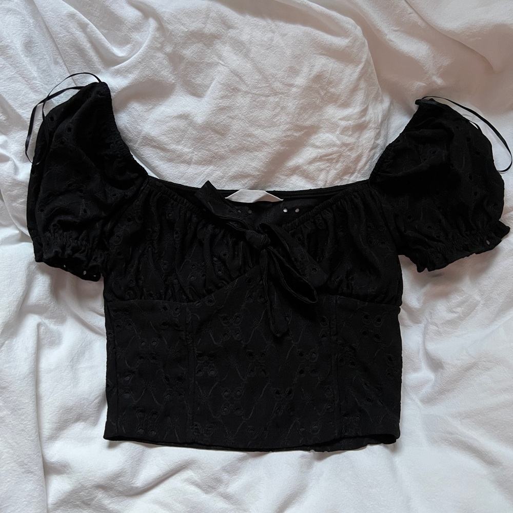 Bluenotes Black Puff Sleeve Bow Blouse
